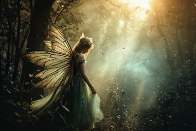 Ethereal Fairy Princess Standing In A Magical Forest