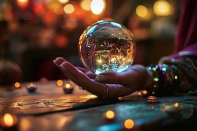 Fortune Teller Holding A Glowing Crystal Ball