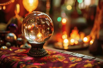 Crystal Ball Resting On Ornate Fabric