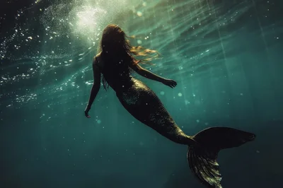 Silhouette Of A Mermaid Swimming Underwater