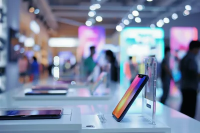 Modern Smartphones Displayed On Retail Store Counter