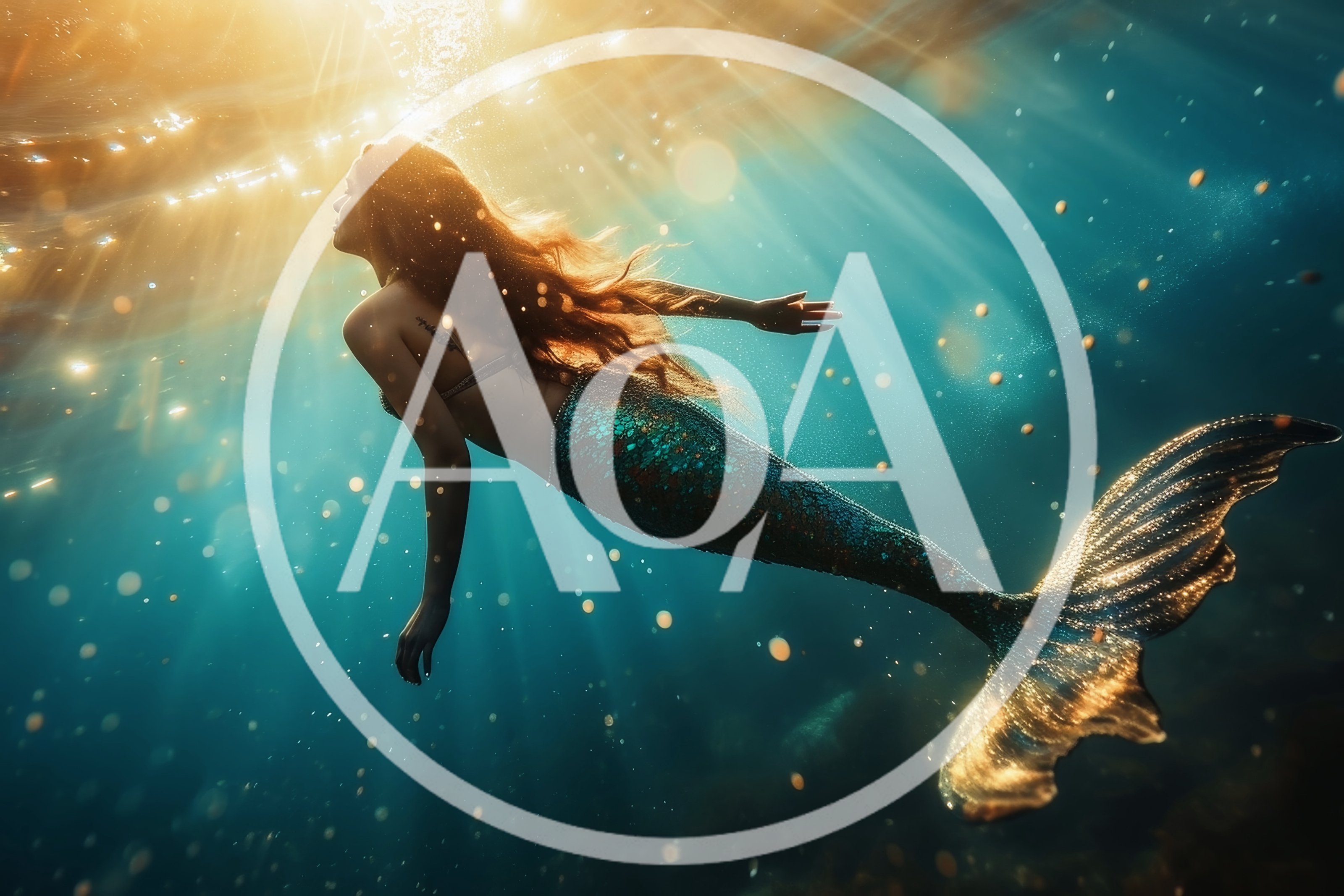 Mermaid Swimming Underwater In Sunlit Ocean Waters