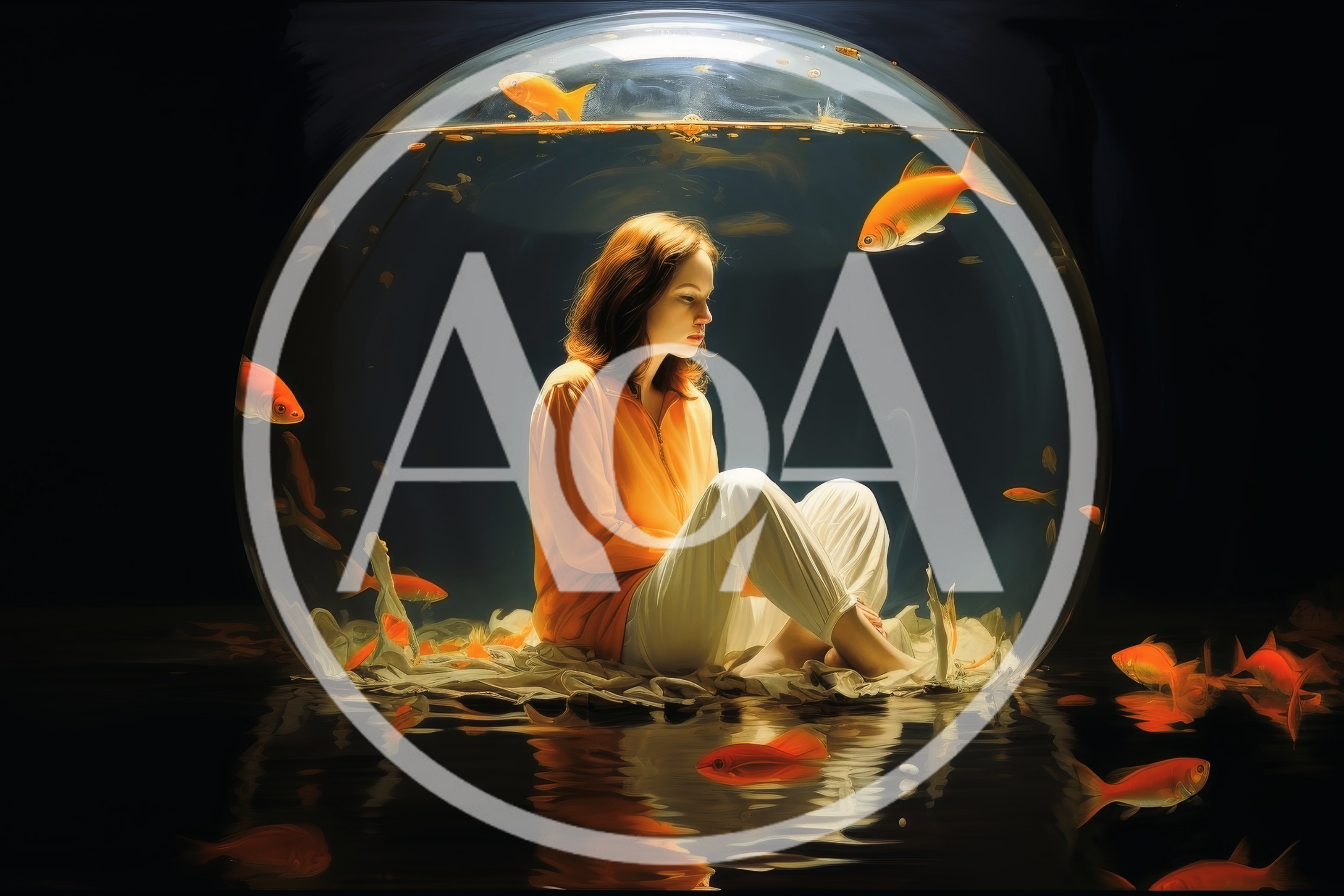 Woman Sitting Inside A Large Glass Fishbowl