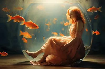 Surreal Portrait Of A Woman Inside A Giant Fishbowl