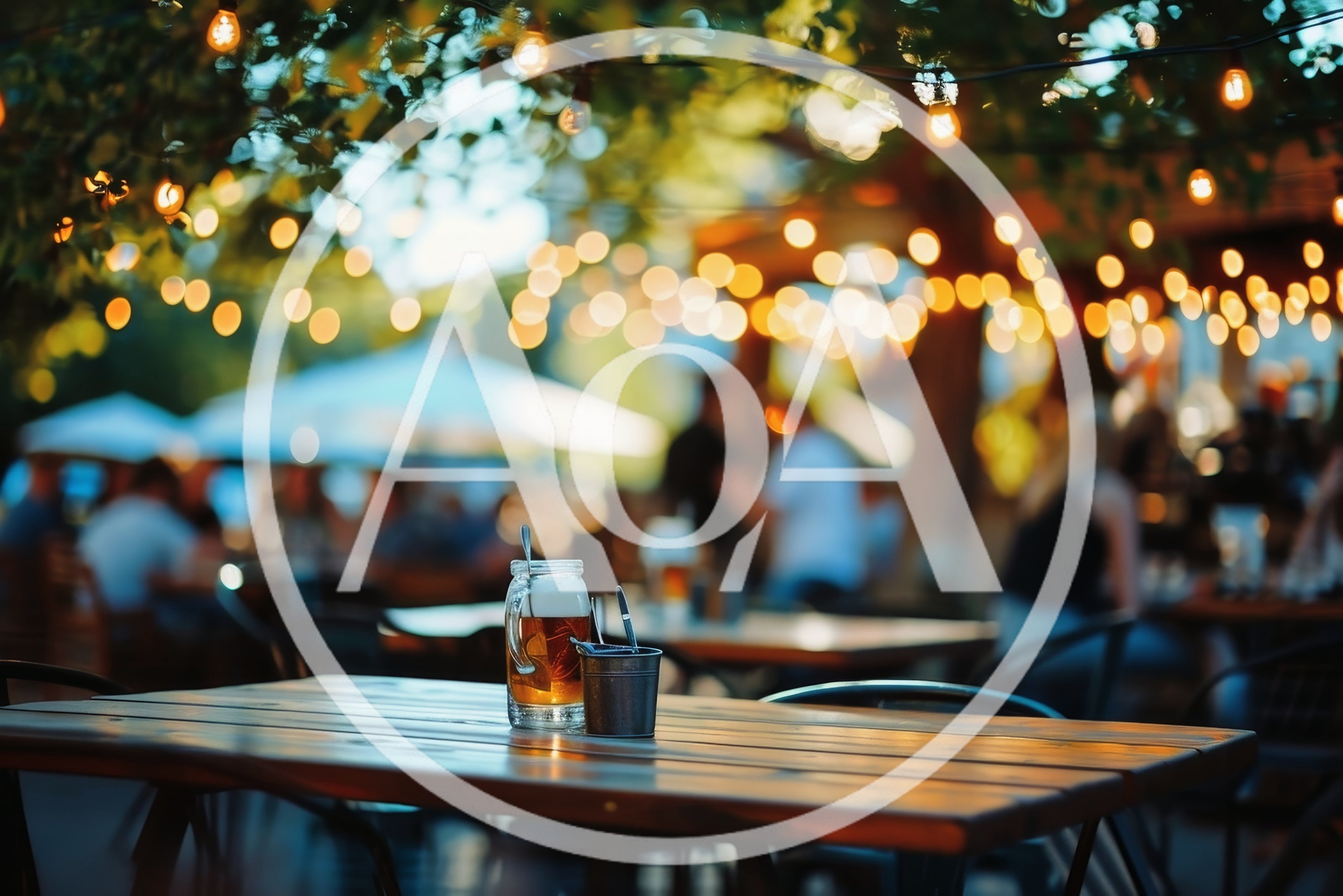 Beer Mug On Outdoor Restaurant Table At Sunset