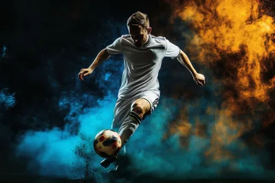 Professional Soccer Player Kicking Ball With Smoke Effects