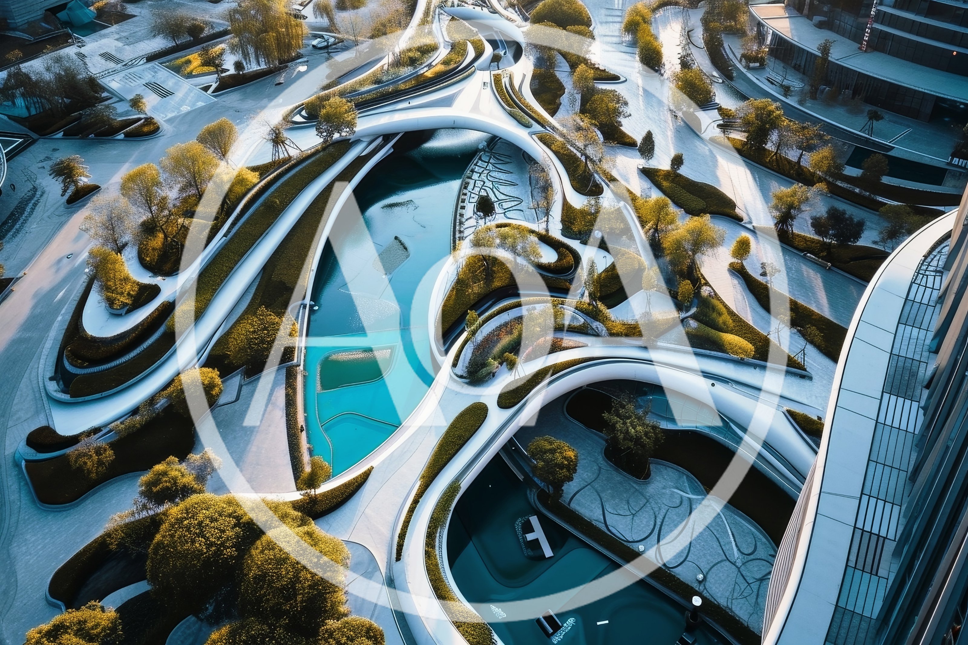 Aerial View Of Modern Futuristic Urban Landscape Park