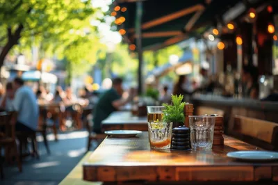 Outdoor Restaurant Table Setting On A Sunny Afternoon