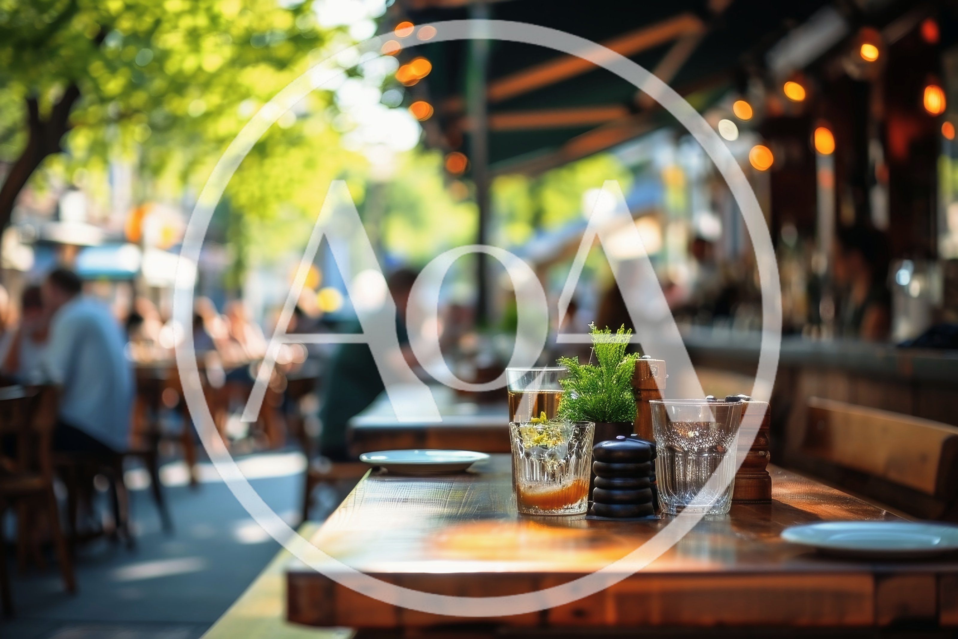 Outdoor Restaurant Table Setting On A Sunny Afternoon