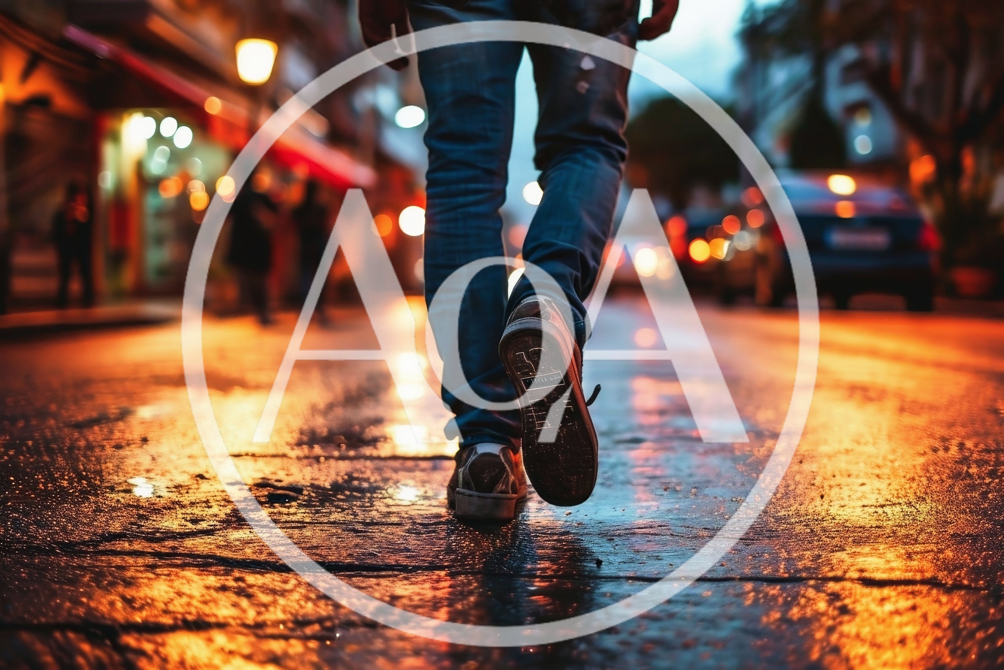 Person Walking Down A Wet City Street At Night
