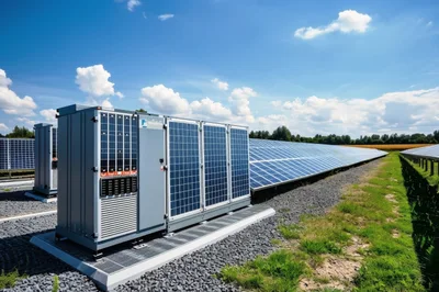 Industrial Solar Power Inverter Station In A Field