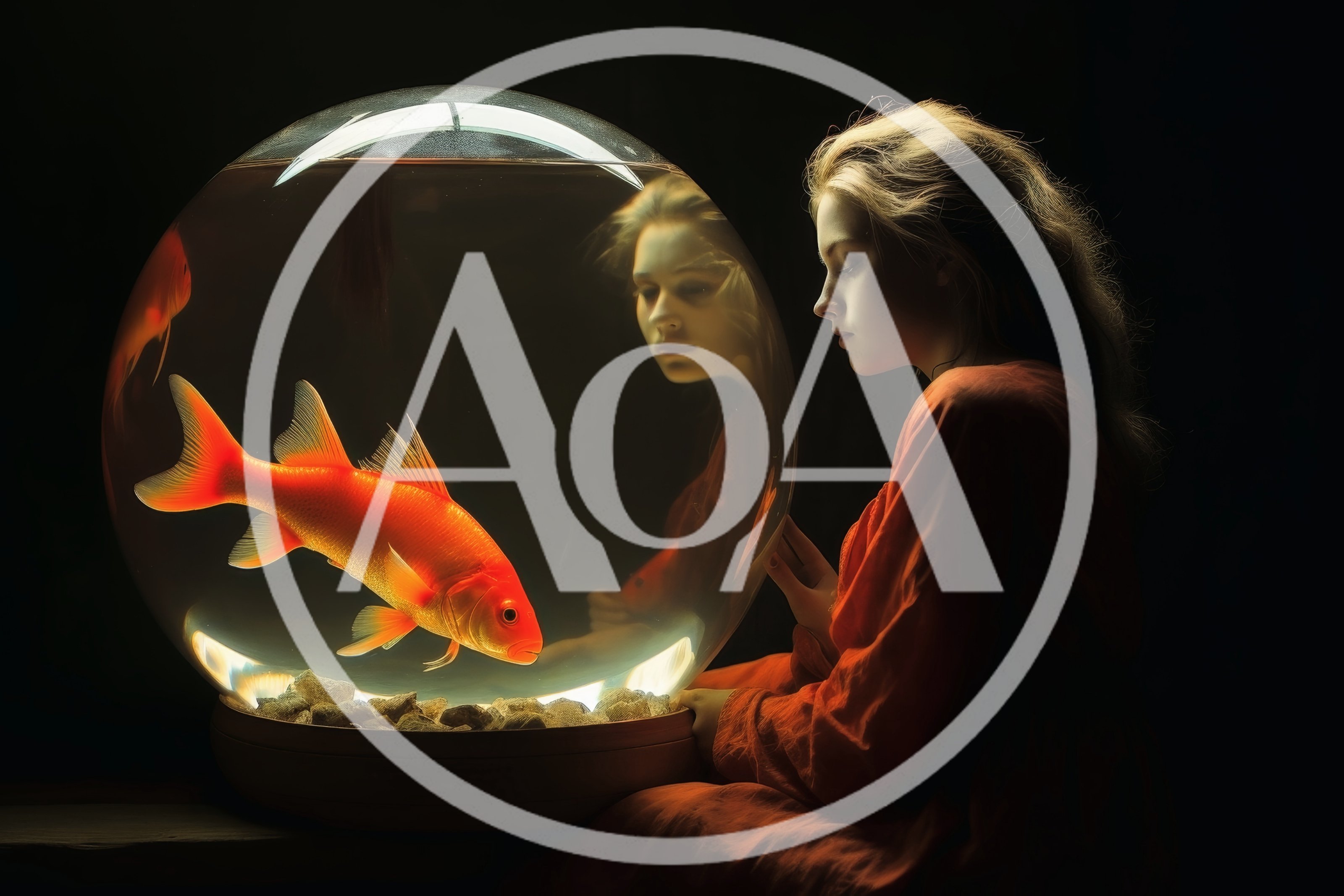 Young Woman Gazing At A Large Goldfish In A Bowl