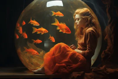 Surreal Portrait Of A Woman Inside A Giant Fishbowl
