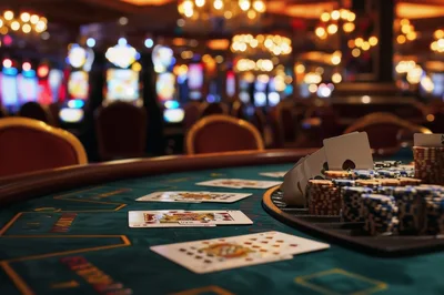 Poker Table With Playing Cards And Casino Chips