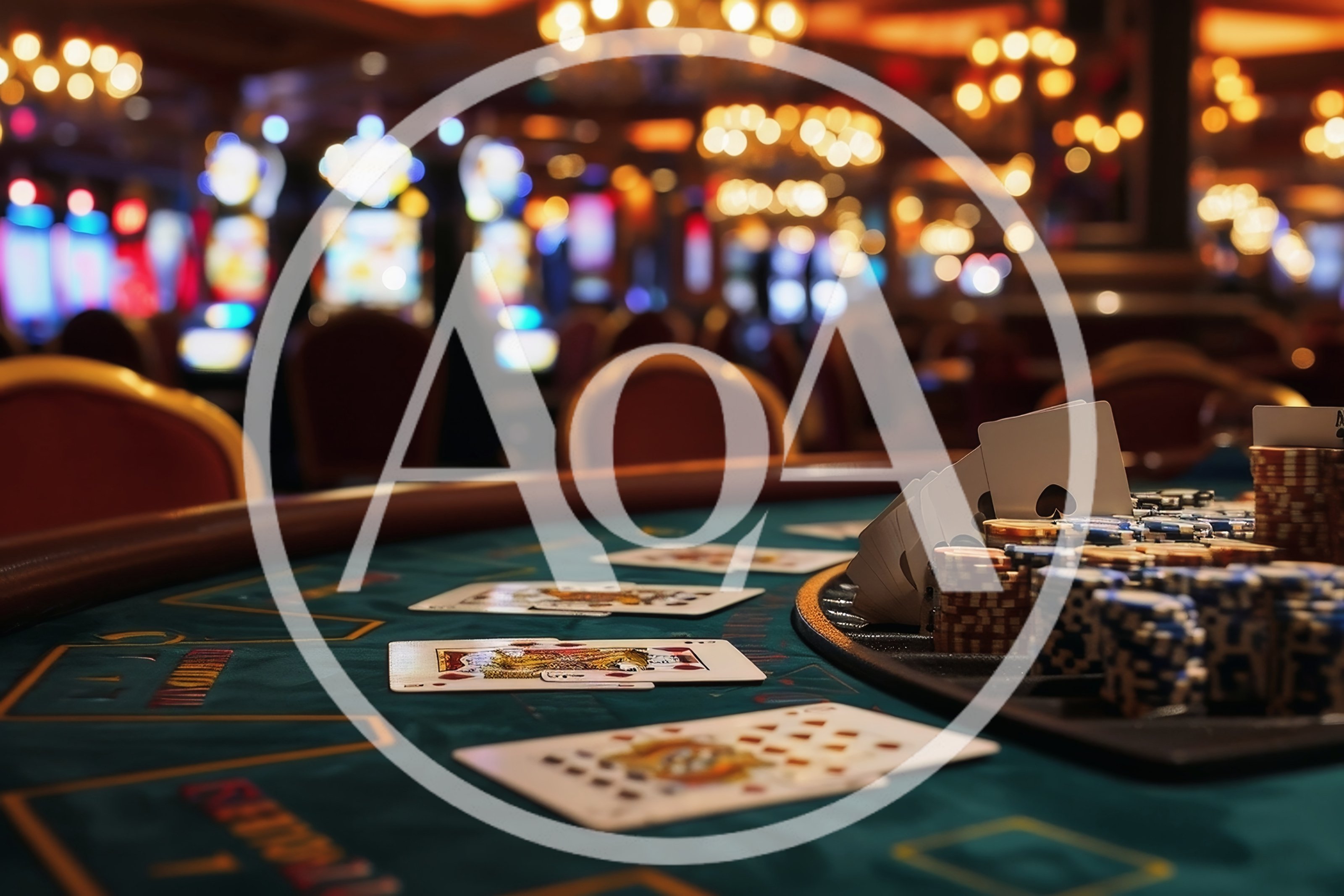 Poker Table With Playing Cards And Casino Chips