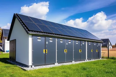 Modern Solar Powered Storage Shed In Rural Landscape