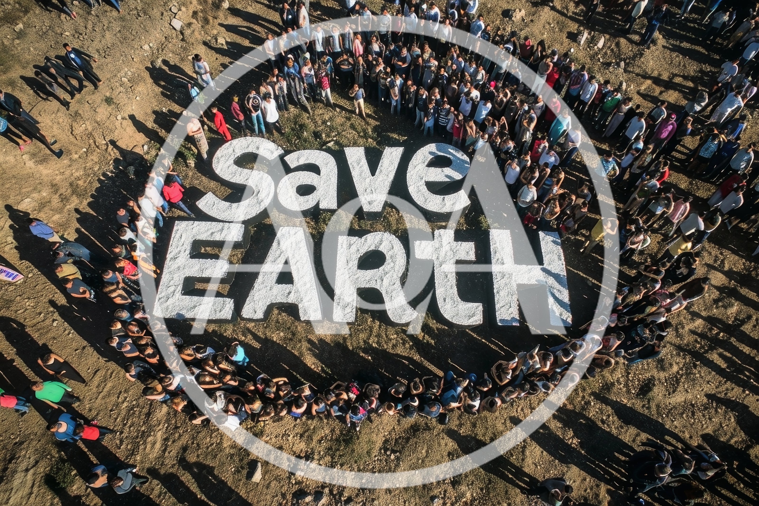 Aerial View Of People Gathering Around Save Earth Sign