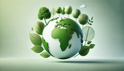 Stylized 3D Earth Globe With Green Foliage Elements