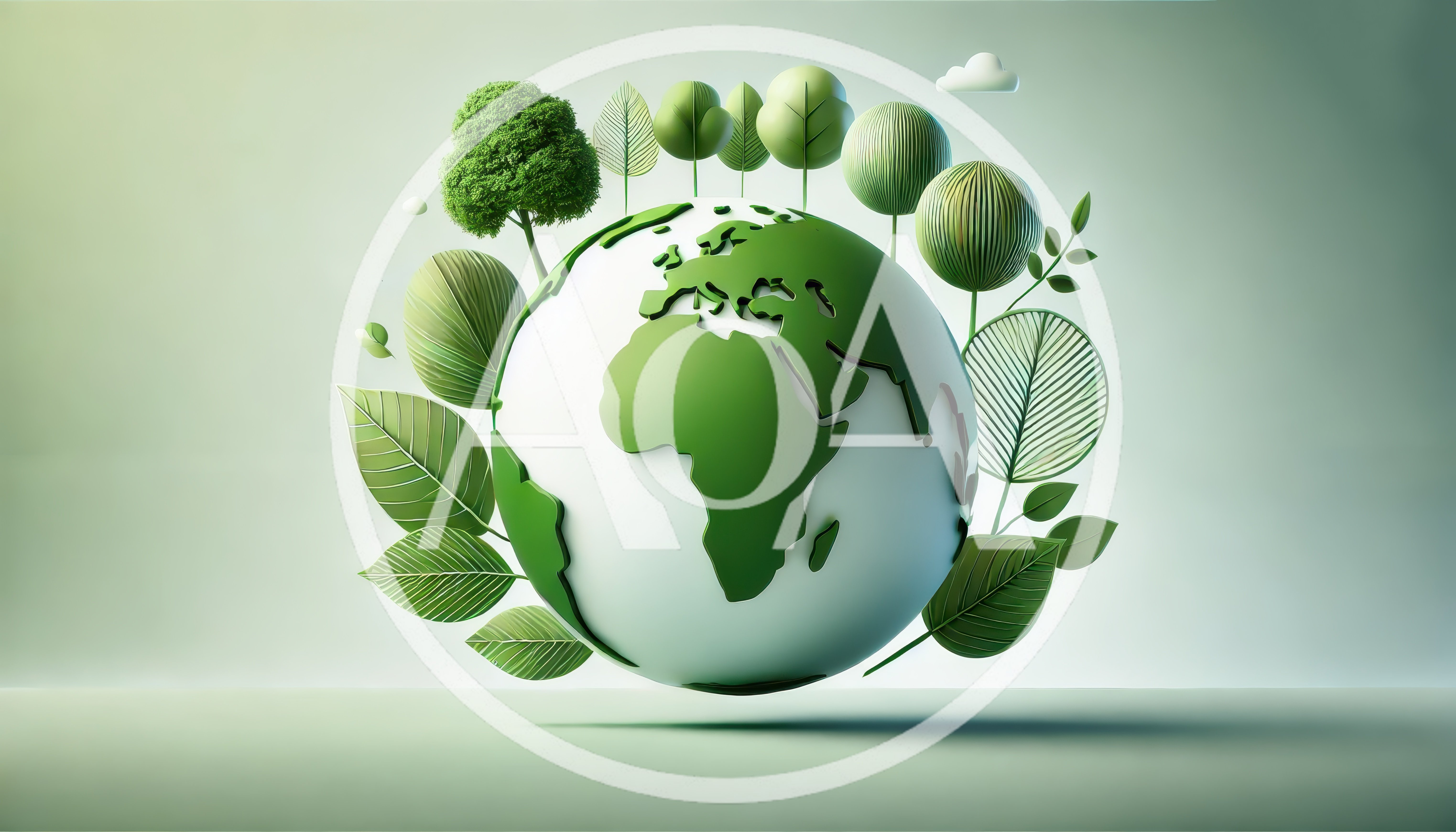 Stylized 3D Earth Globe With Green Foliage Elements