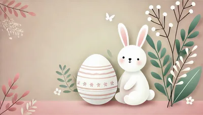 Cute Easter Bunny With Decorated Egg And Floral Elements