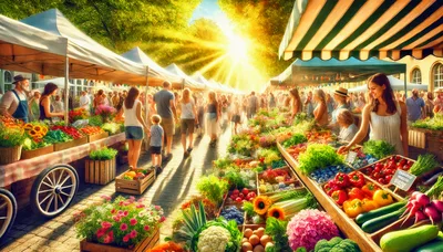 Bustling Outdoor Farmers Market With Fresh Produce