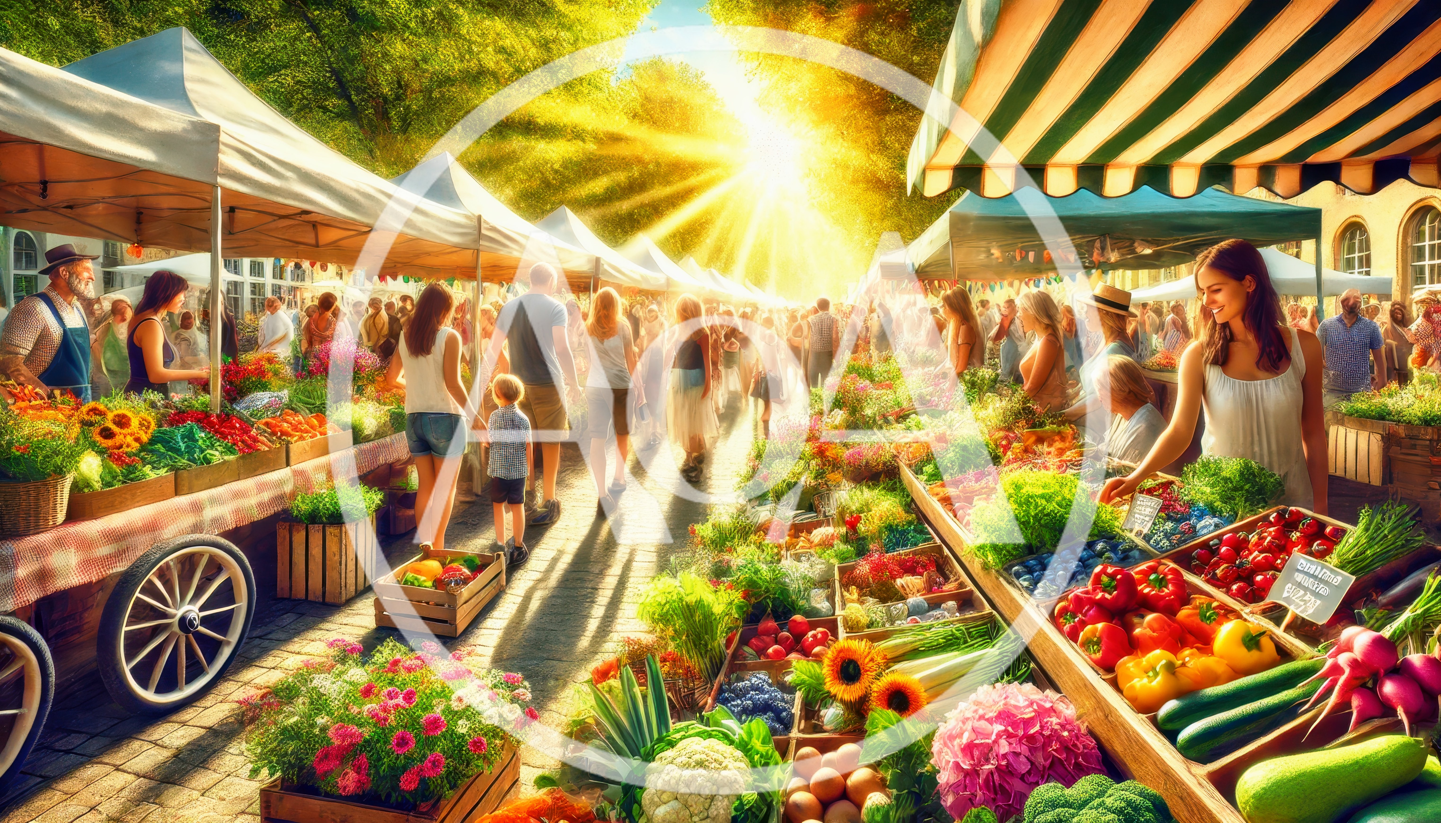 Bustling Outdoor Farmers Market With Fresh Produce