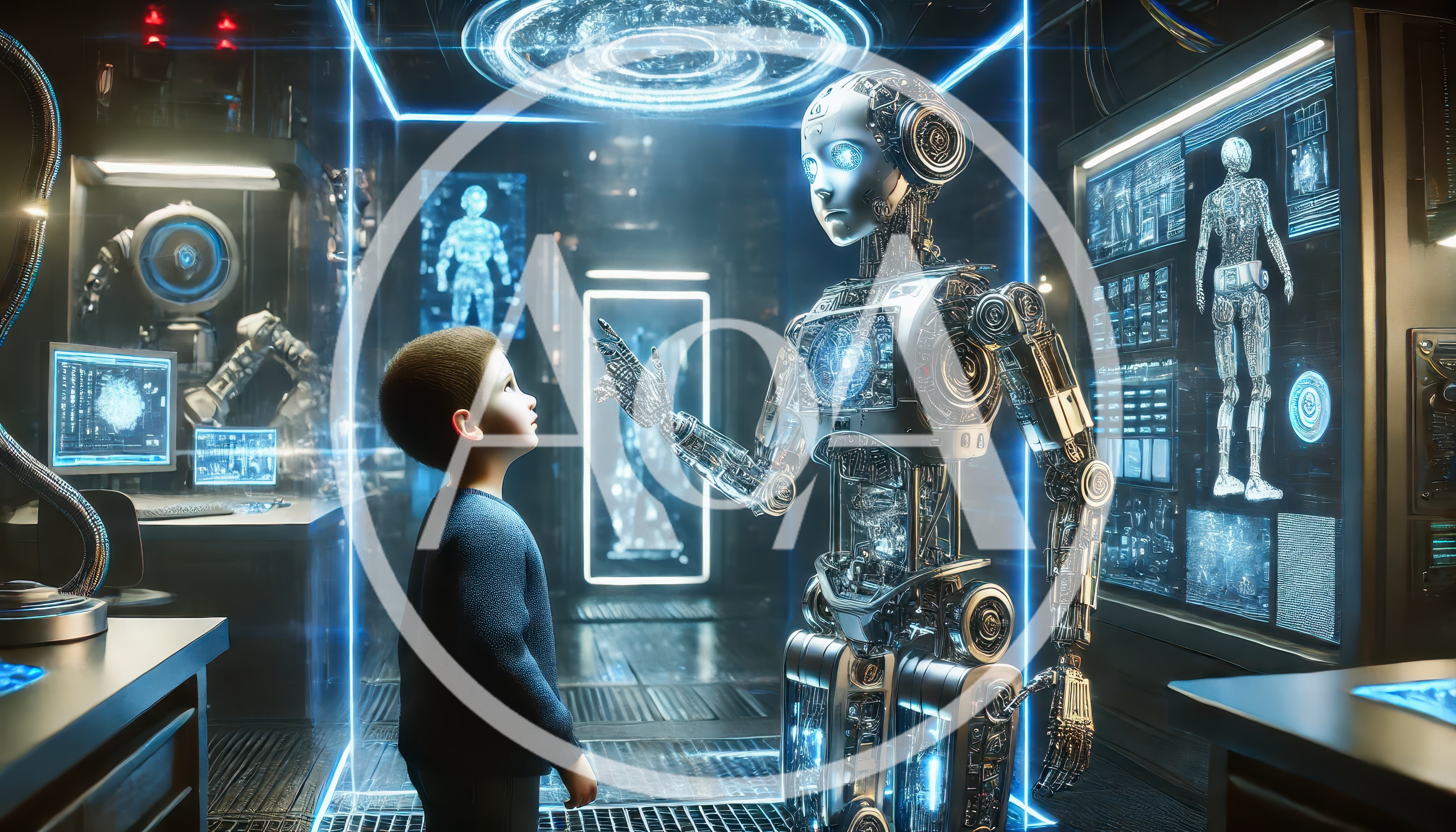Young Boy Interacting With Advanced Humanoid Robot