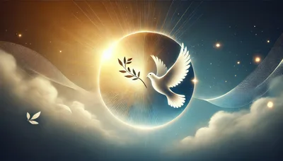 White Dove Flying With Olive Branch In Radiant Light