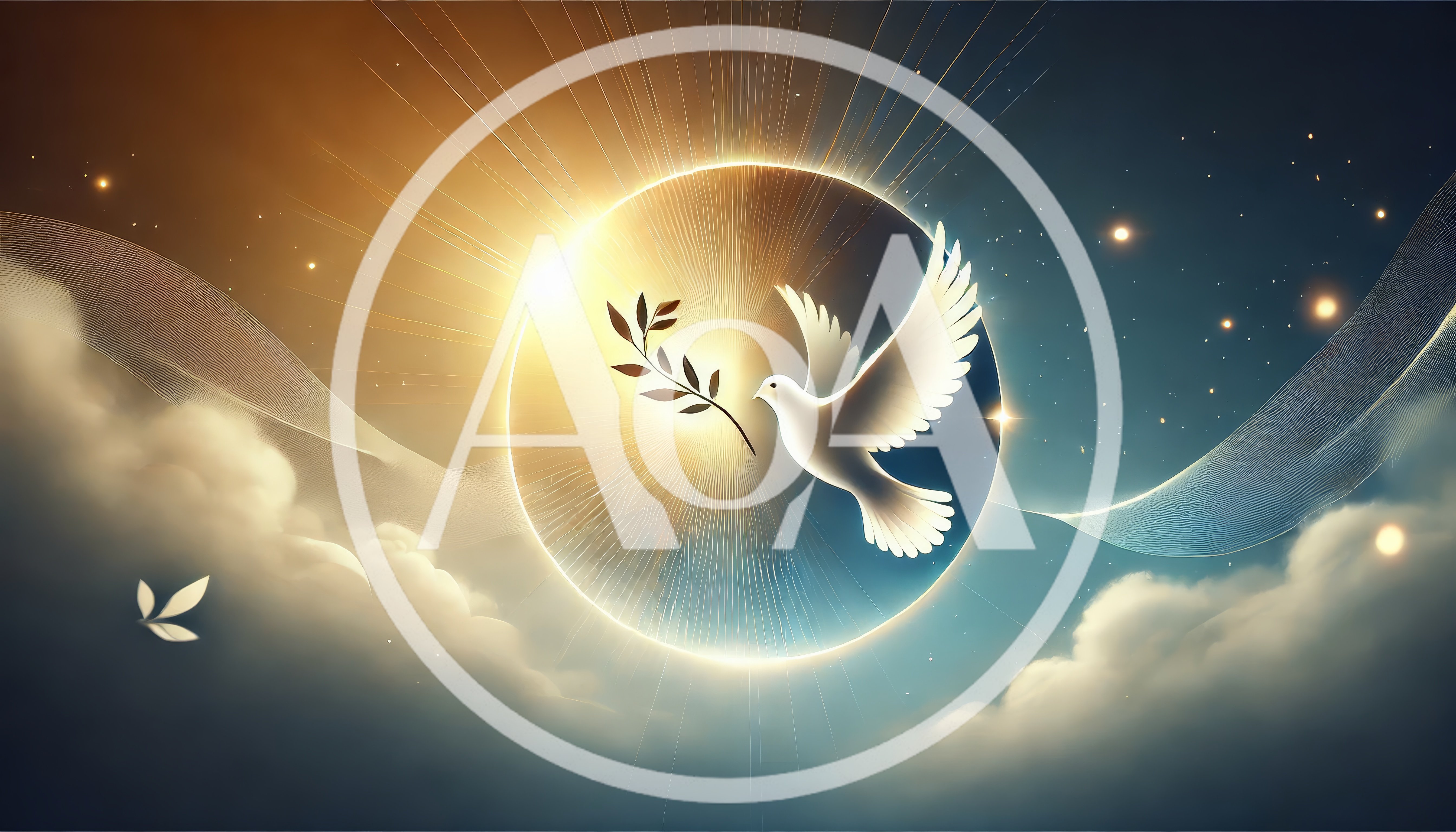 White Dove Flying With Olive Branch In Radiant Light