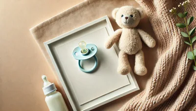 Baby Shower Flat Lay With Teddy Bear And Pacifier