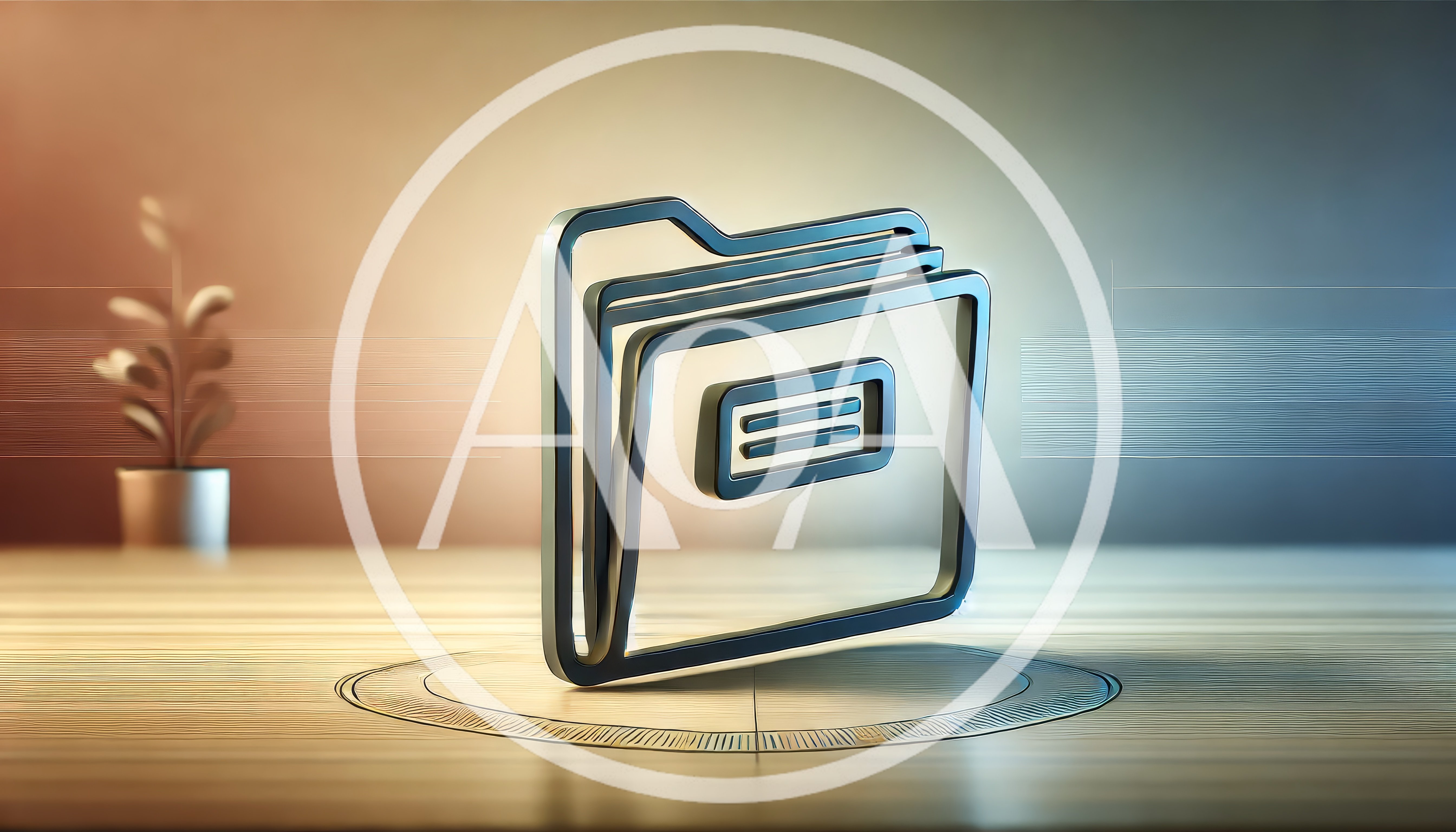 3D Metallic File Folder Icon On Wooden Desk