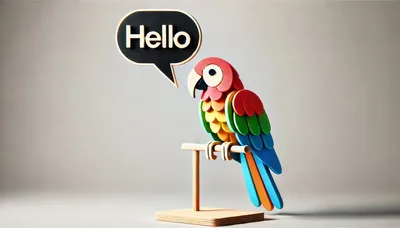 Wooden Parrot Figurine With Hello Speech Bubble