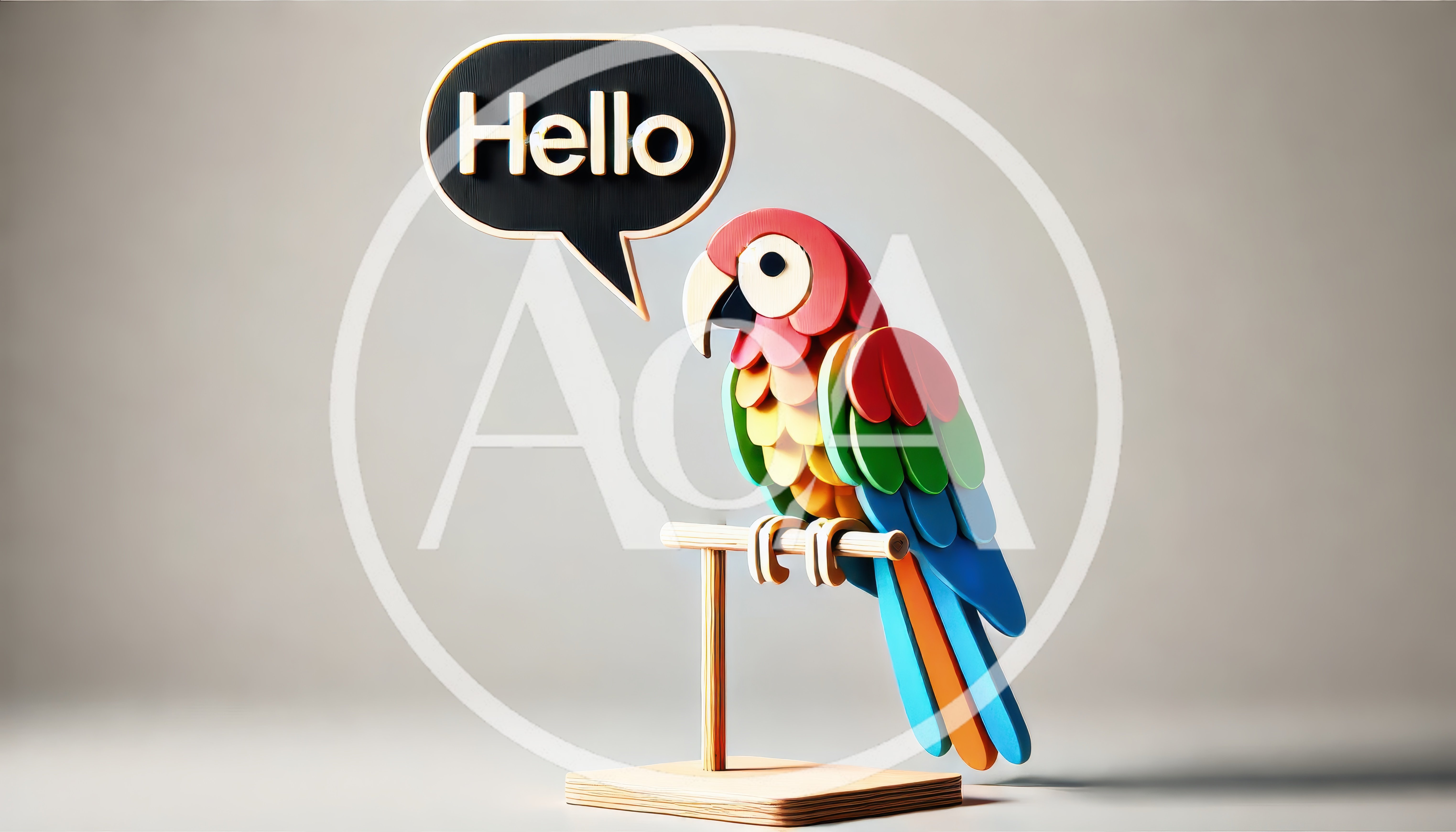 Wooden Parrot Figurine With Hello Speech Bubble