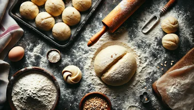 Baking Preparation With Dough And Flour On Dark Surface