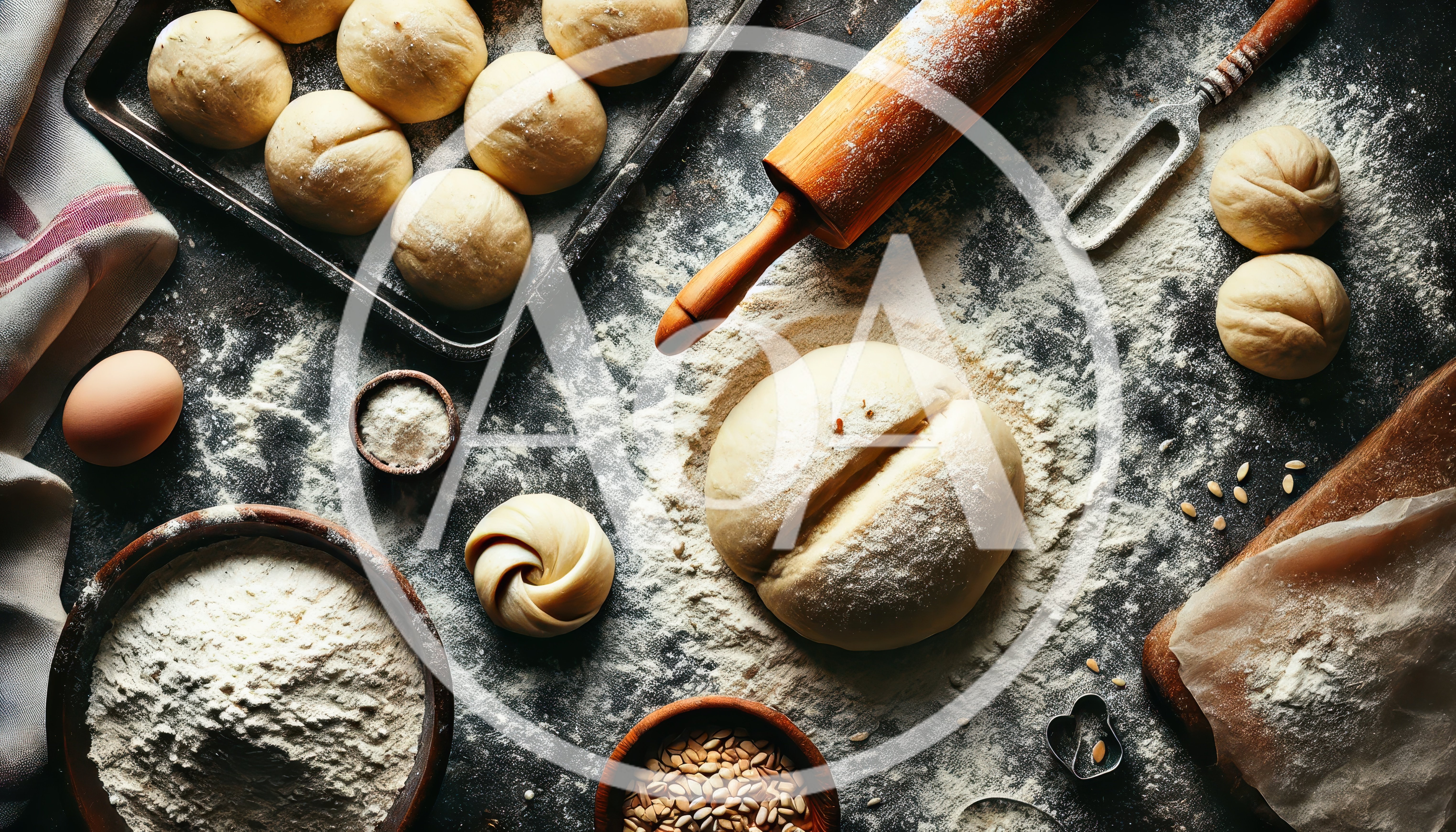 Baking Preparation With Dough And Flour On Dark Surface