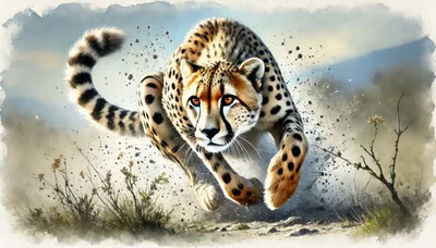 Cheetah Running Fast Through African Savanna