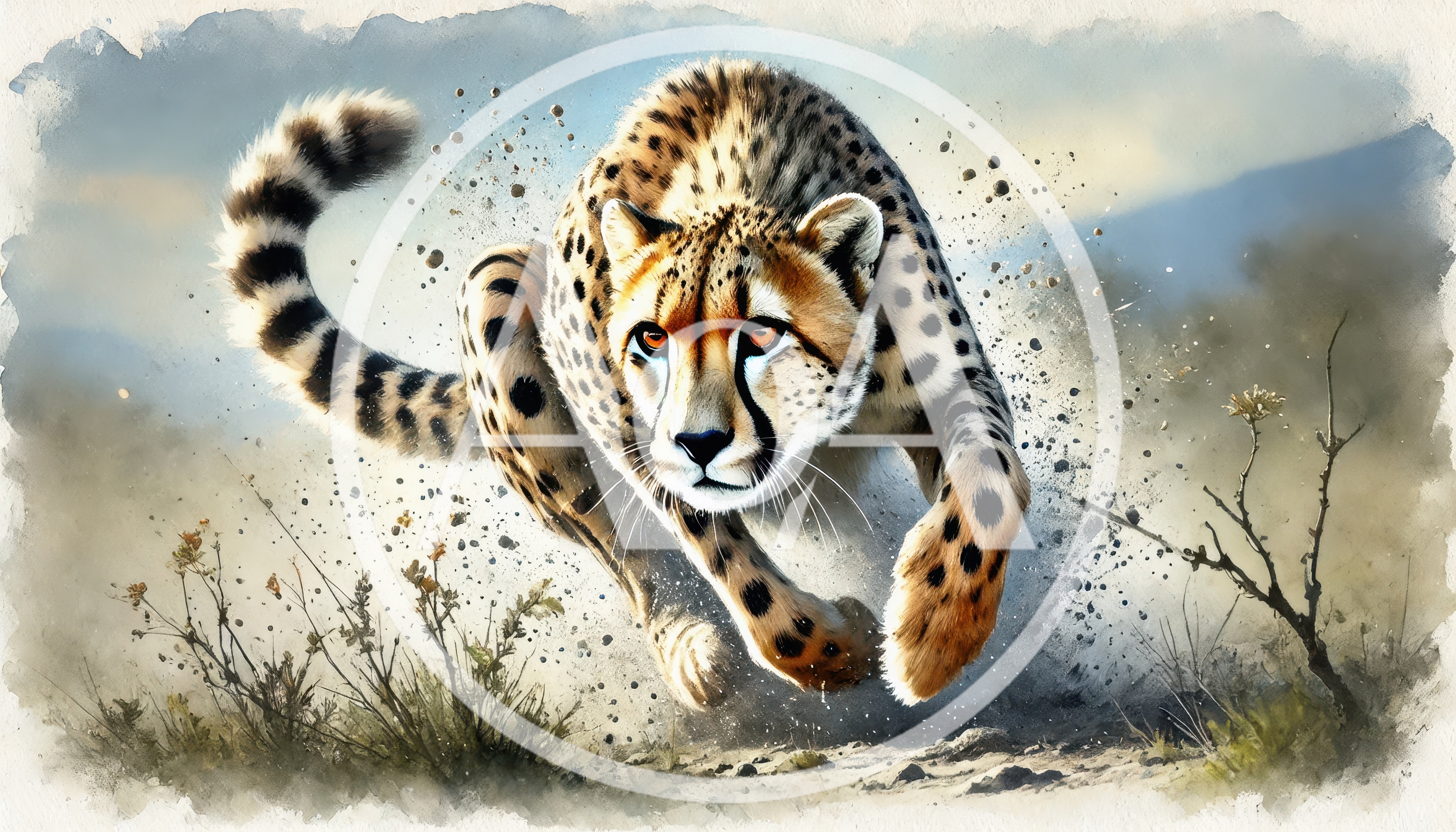 Cheetah Running Fast Through African Savanna