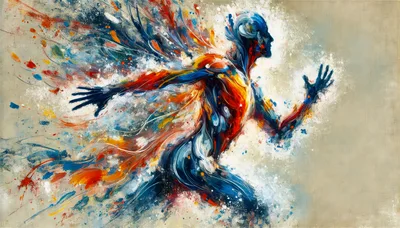 Abstract Oil Painting Of A Running Human Figure