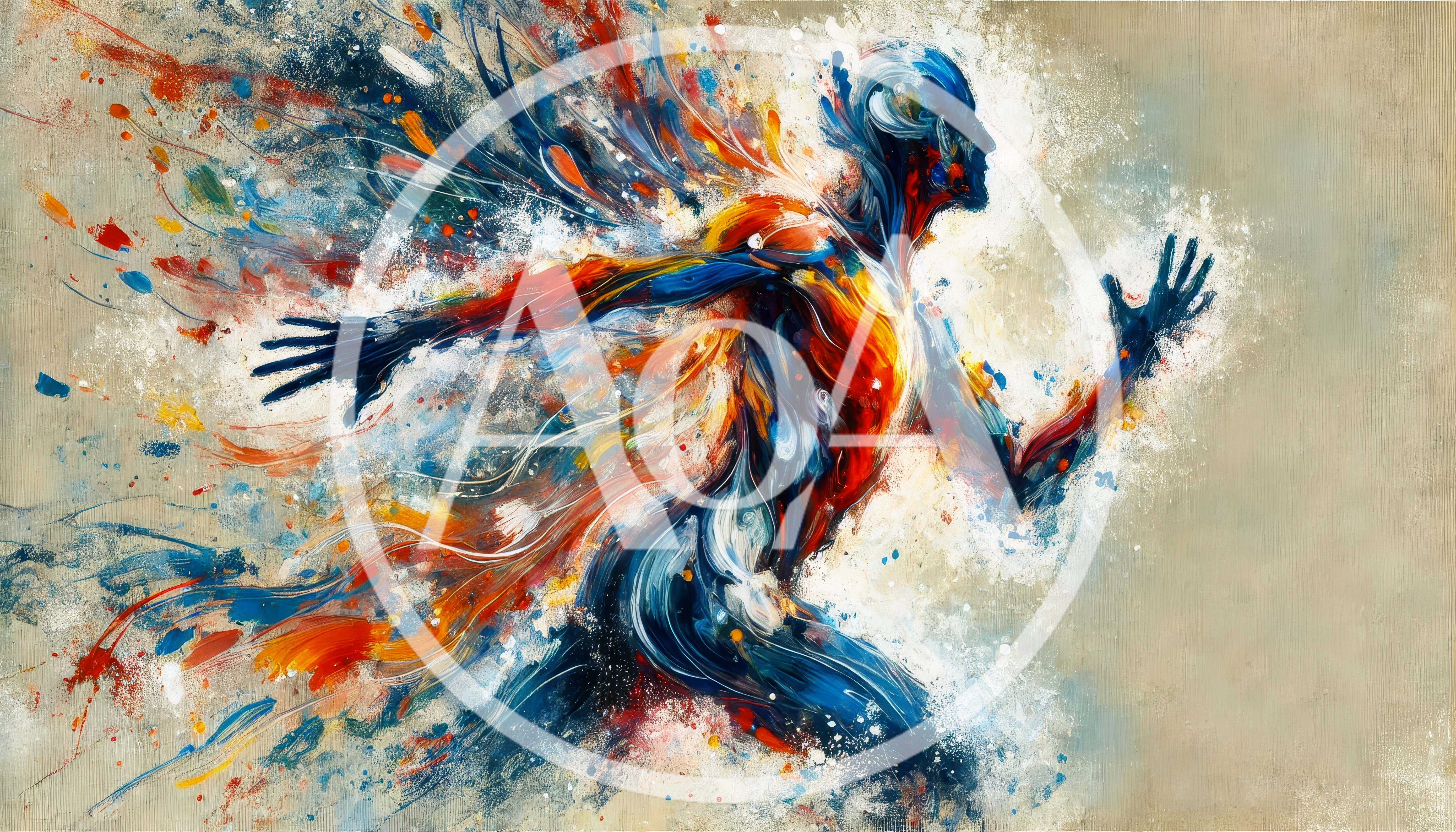 Abstract Oil Painting Of A Running Human Figure