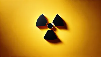 3D Radioactive Hazard Symbol On Yellow Background
