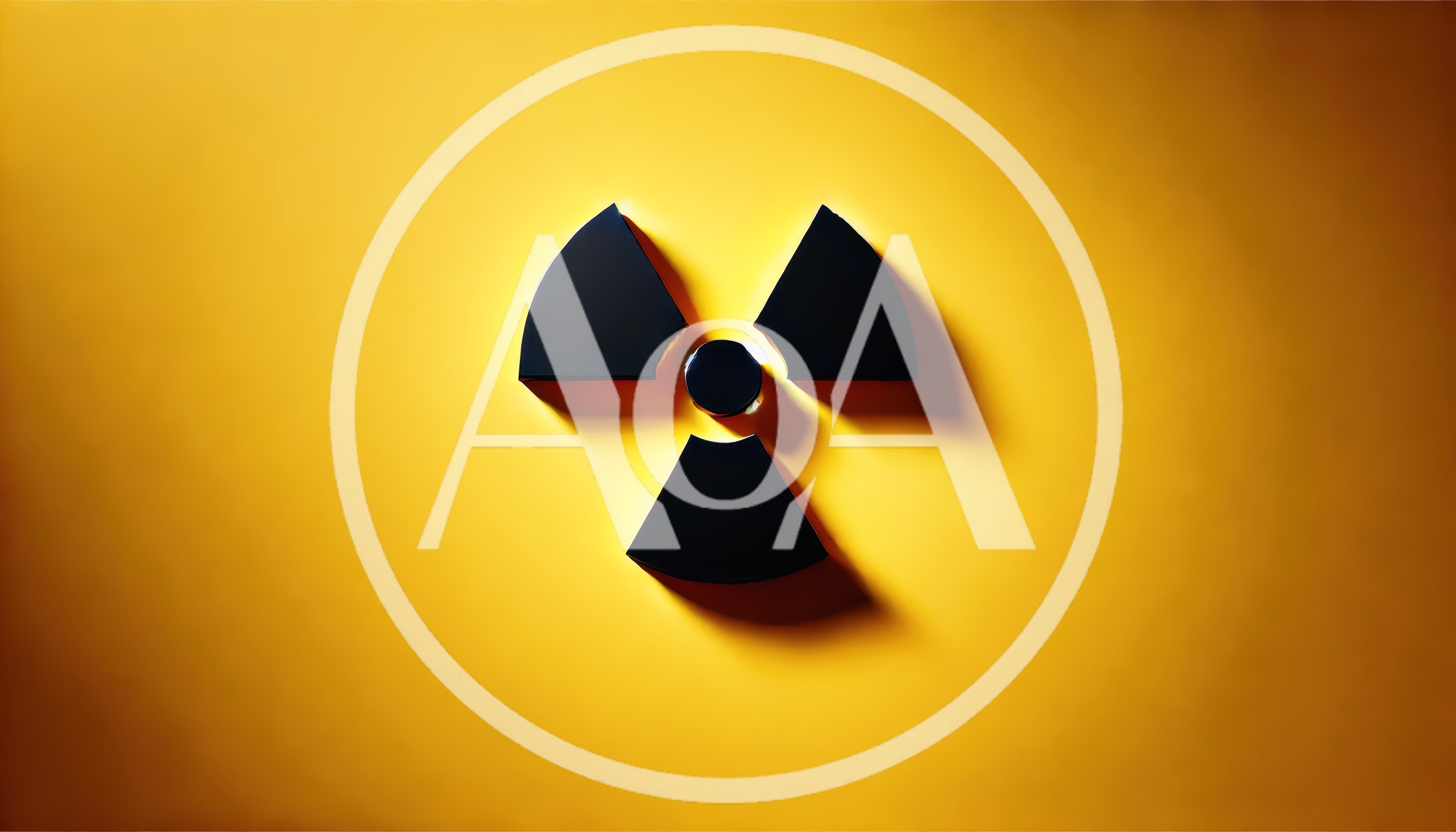 3D Radioactive Hazard Symbol On Yellow Background