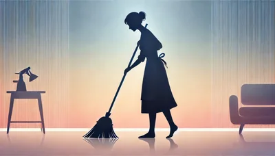 Silhouette Of A Woman Sweeping The Floor