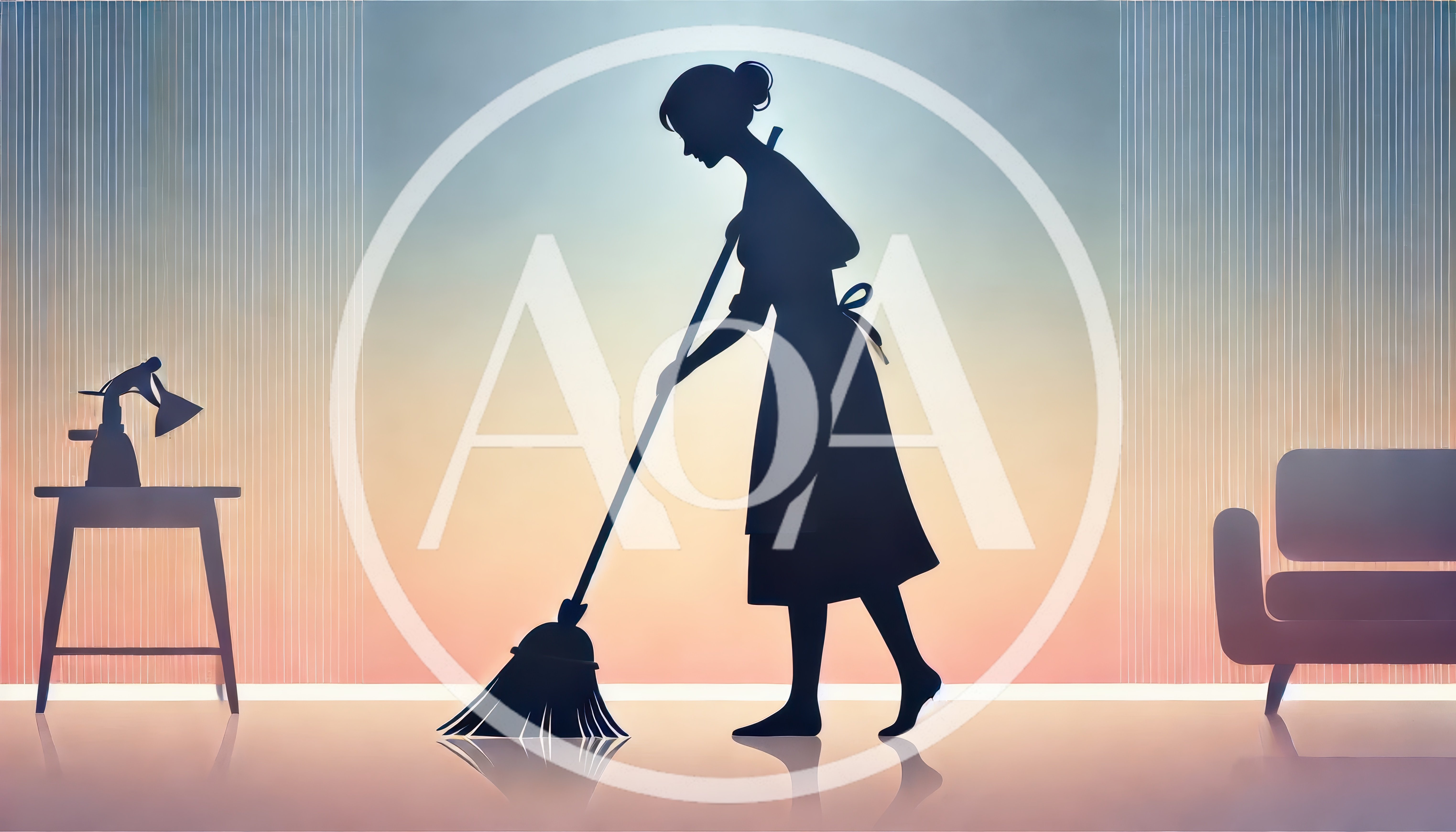 Silhouette Of A Woman Sweeping The Floor