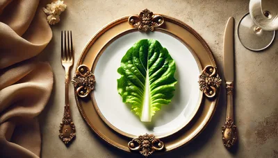 Single Lettuce Leaf on Ornate Gold Plate
