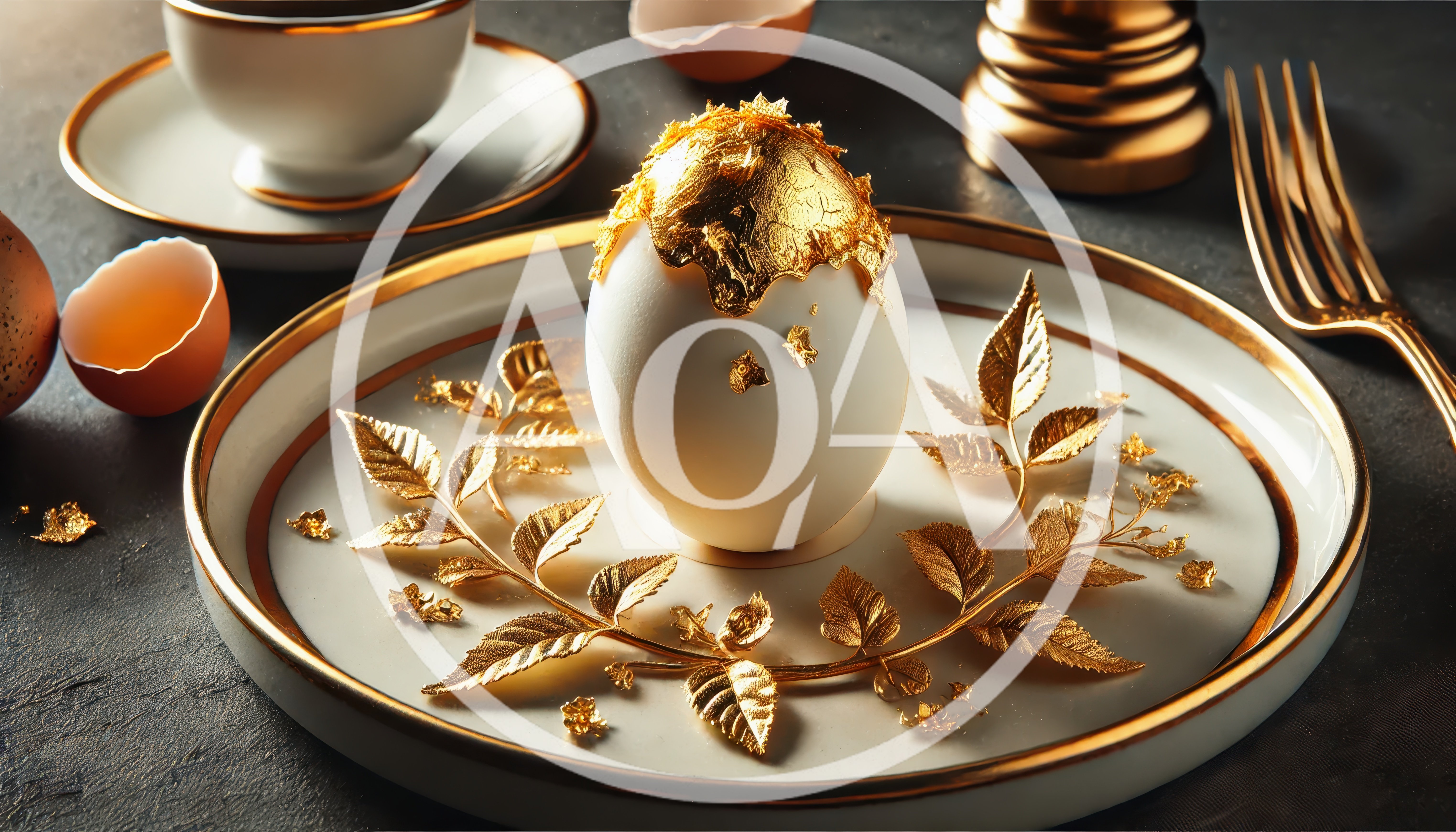 Gold Leaf Decorated Egg on Fine China Plate