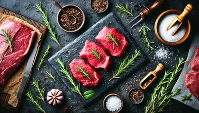 Raw Beef Steaks With Rosemary And Spices