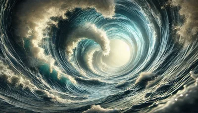 Surreal Cinematic Ocean Wave Vortex With Glowing Light