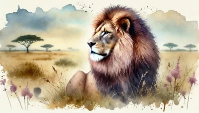 Majestic Lion Resting In The African Savanna