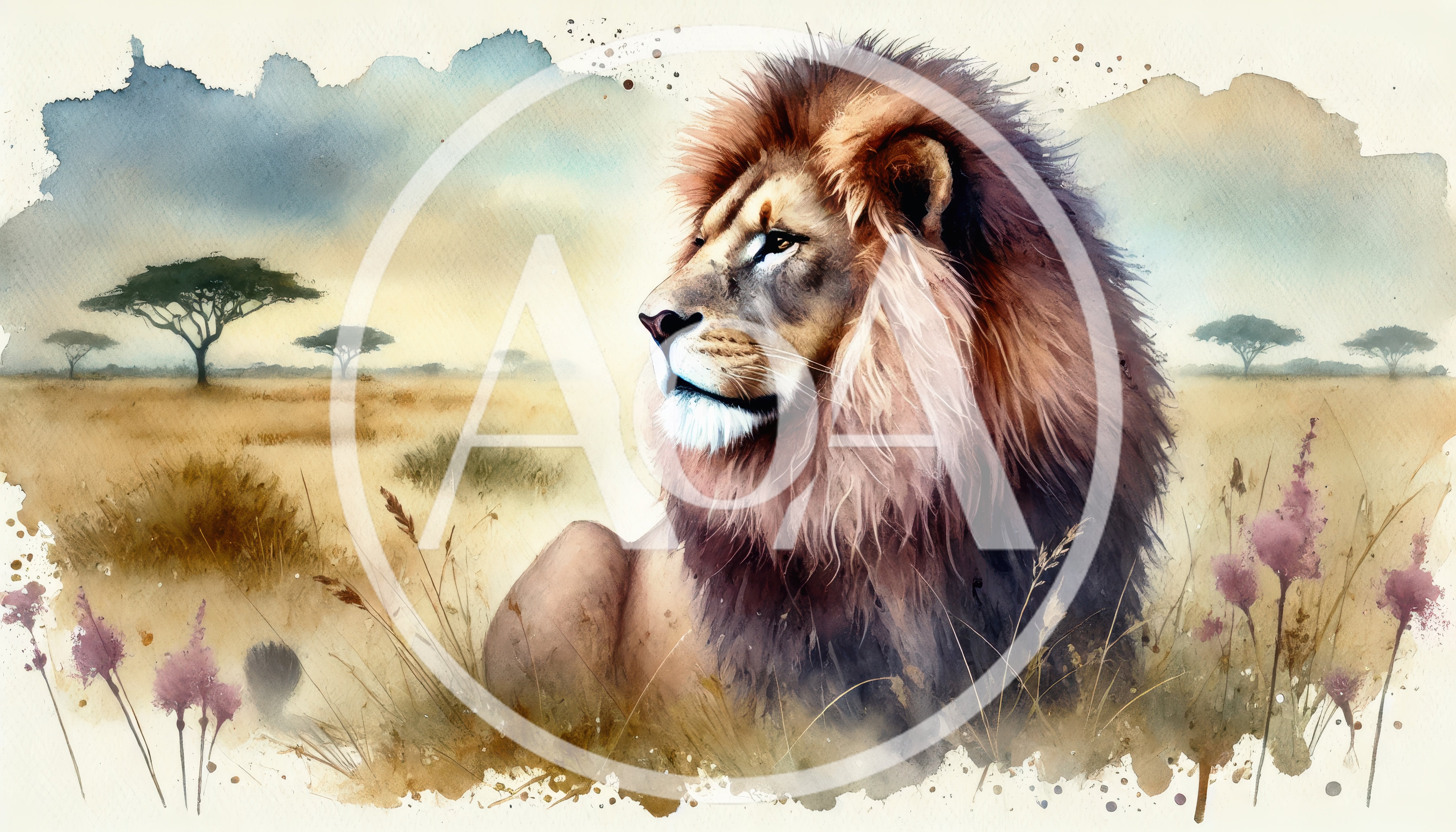 Majestic Lion Resting In The African Savanna