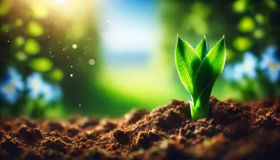 Small Green Sprout Growing From Fertile Soil